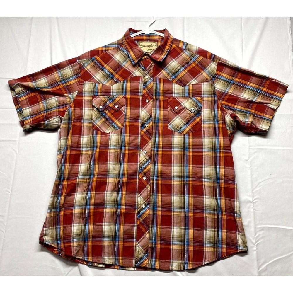 Wrangler Western Shirt Men Multicolor Plaid Snap Front Short Sleeve Button Up XL
